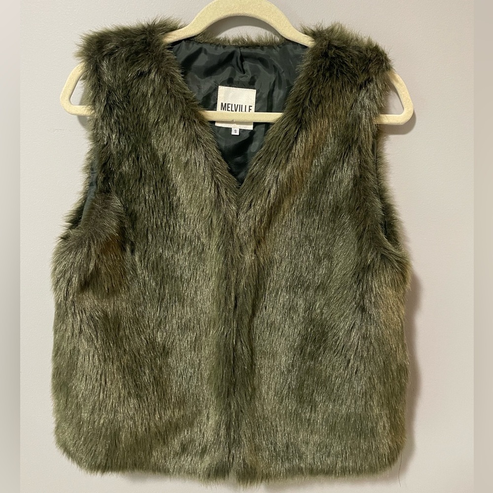 Italian Melville Olive Green Faux Fur Vest Size S